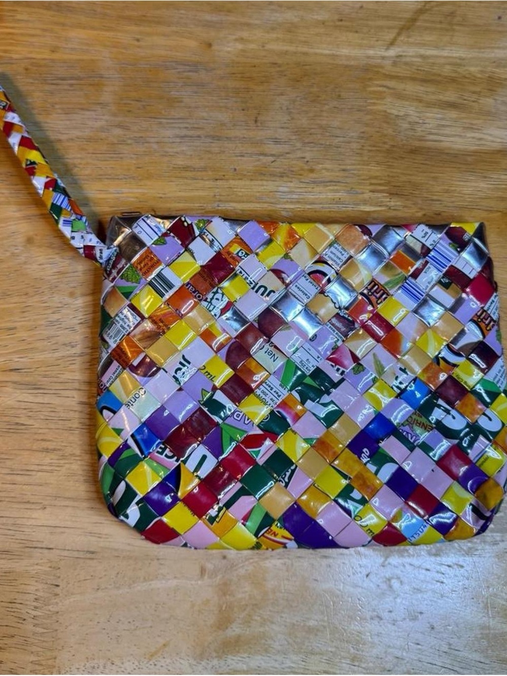 Handwoven Multicolor Wristlet Pouch - Recycled Plastic Wrapper Weave